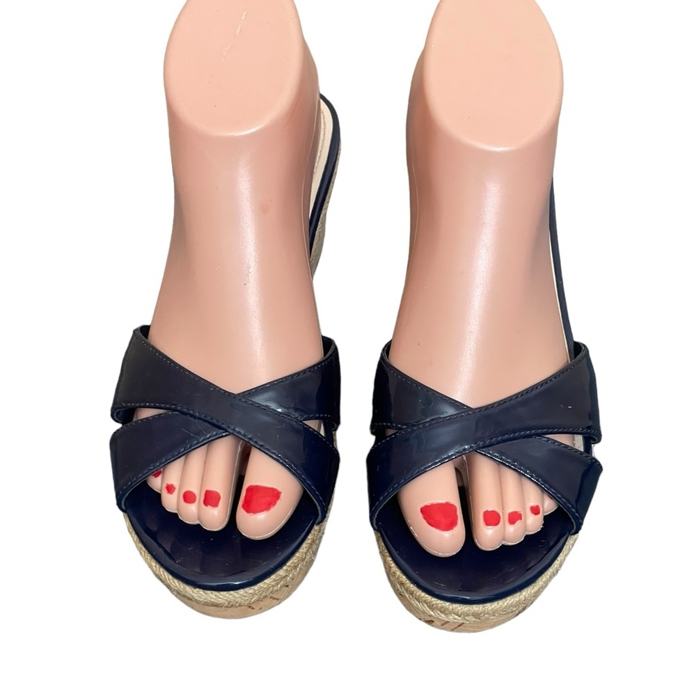 PRADA Platform Cork Wedge
Navy Blue Patent Leather
Sandals Sz EU 37.5 US 7.5 - Picture 3 of 15